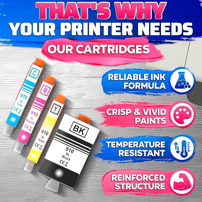 910XL Printer Ink Cartridges 4 Pcs – Includes 910XL Black & Color Ink – - Image 3