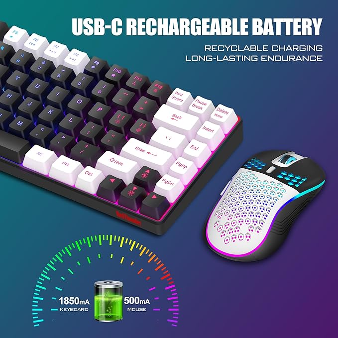 RedThunder K84 Wireless Keyboard and Mouse Combo, Rainbow Backlit Rechargeable - Image 5