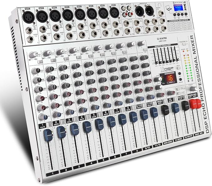 G-MARK GMX1200 DJ Mixer 12 Channel Professional Audio Mixer USB Mixing Console by G-MARK
