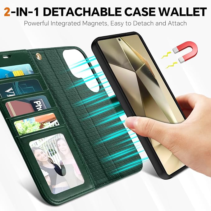 TUCCH Wallet Case for Galaxy S25 Ultra, 2 in 1 Wrist Strap RFID Blocking PU - Image 3