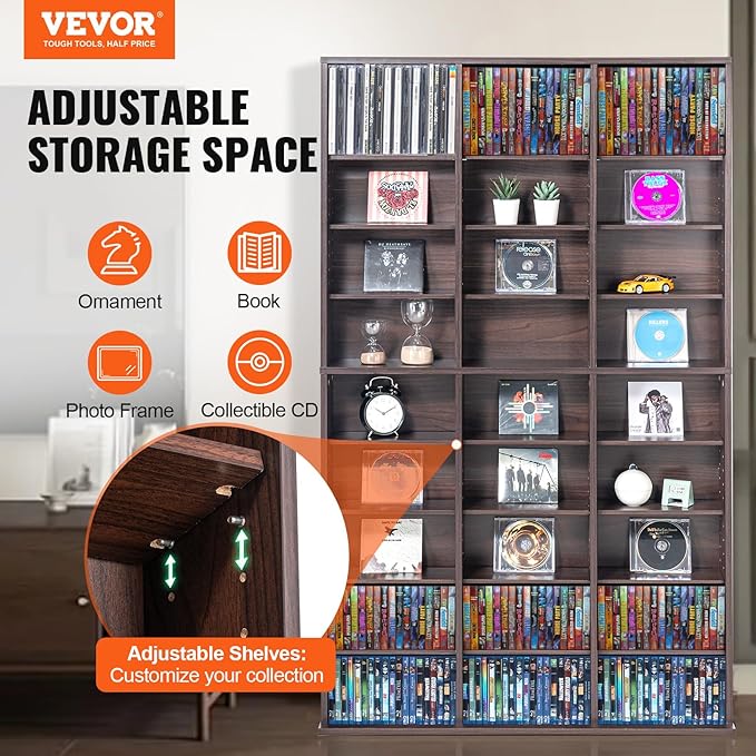 VEVOR Media Storage Cabinet, 9-Layer DVD Shelf Holds up to 756 CDs, Adjustable - Image 4