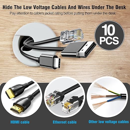 2" White Desk Grommet, JTemgle Plastic Cable Hole Cover Computer Table Cord - Image 2