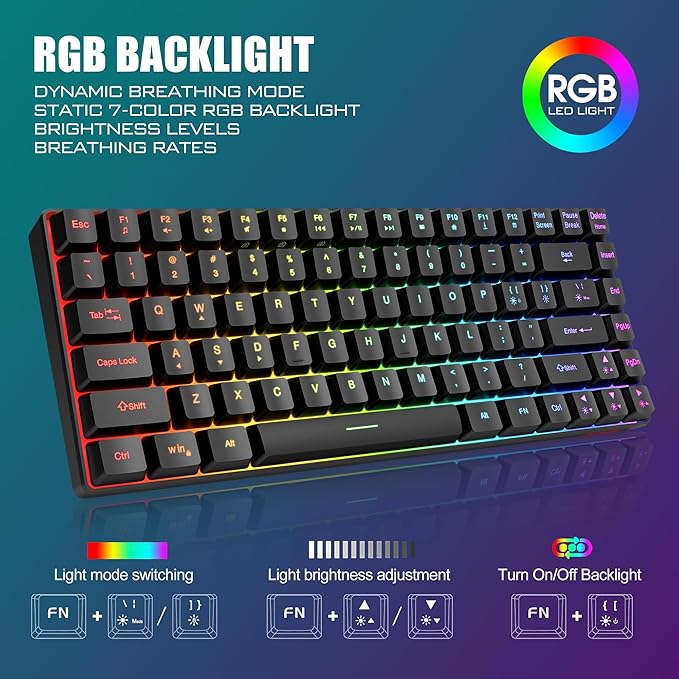 RedThunder K84 Wireless Keyboard and Mouse Combo, Rainbow Backlit Rechargeable - Image 3