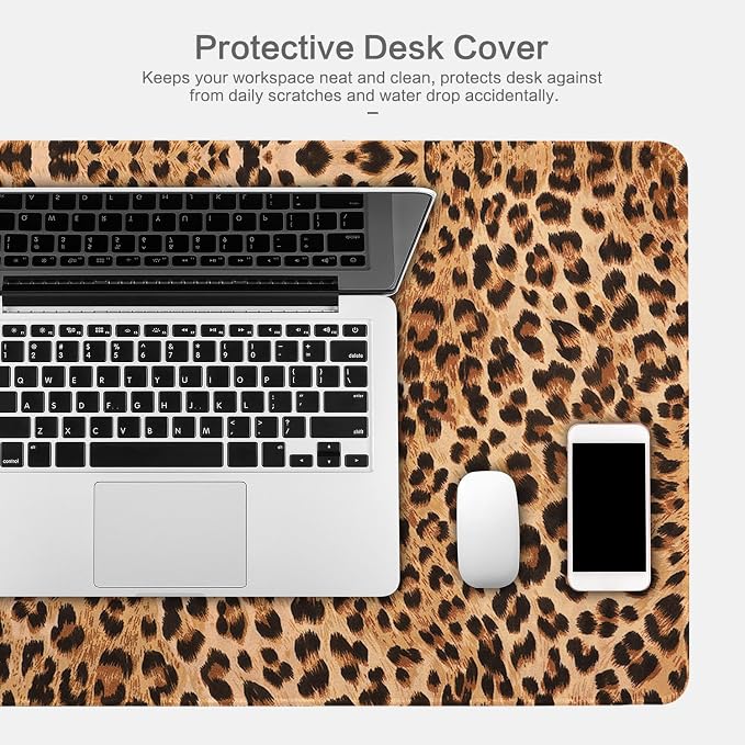 Lokigo Leopard Print Desk Pad, Waterproof Rubber Base Mousepad - Image 9