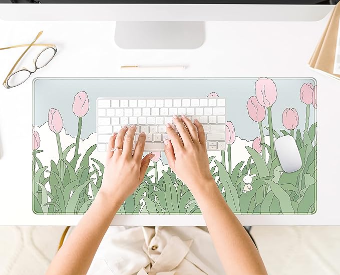 WatercolorTulip Flower Mouse Pads, Extended Gaming Mousepad XXL Kawaii Anime - Image 7