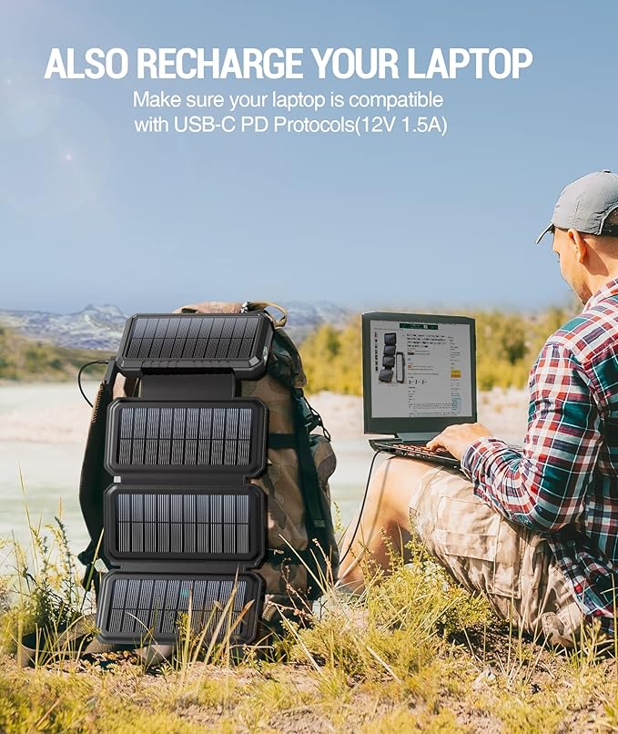 BLAVOR Solar Charger Power Bank, PD 18W Fast Charging 20000mAh Battery Pack - Image 3