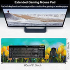 Tulips Flowers Desk Mat, Large Yellow and Violet Tulip Flowers Gaming Keyboard - Image 2