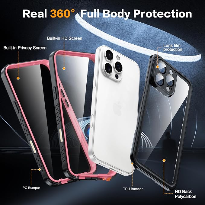 for iPhone 16 Pro Max Case Waterproof, Built-in Privacy Screen & HD Screen - Image 5