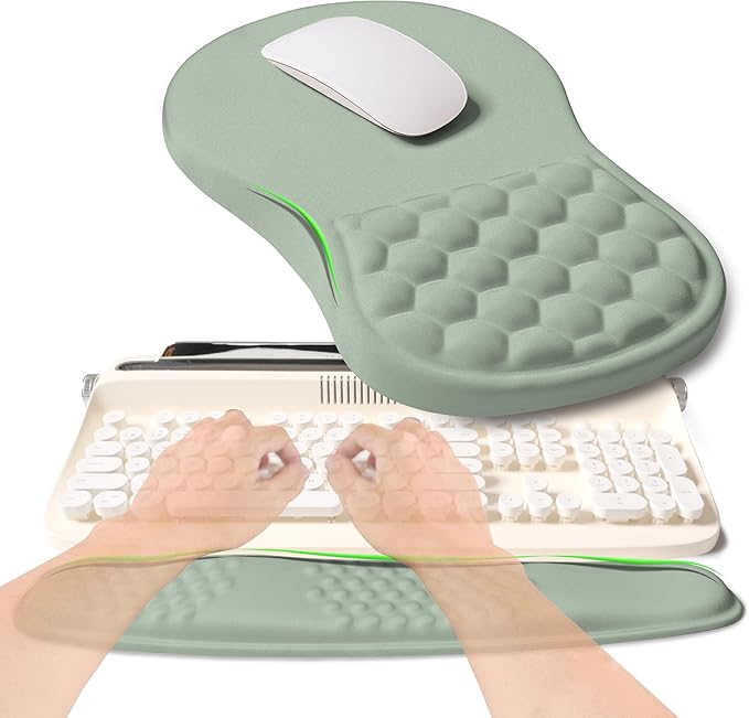 2-in-1 Ergonomic Set, Wave Rise Keyboard Wrist Rest and Massage Bulge Slope by KUOSGM