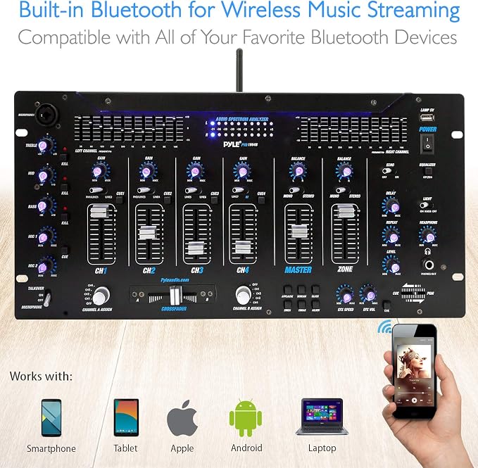 Pyle 6 Channel Mixer, Stereo Mixer, Professional Sound System, LED Illumination - Image 4