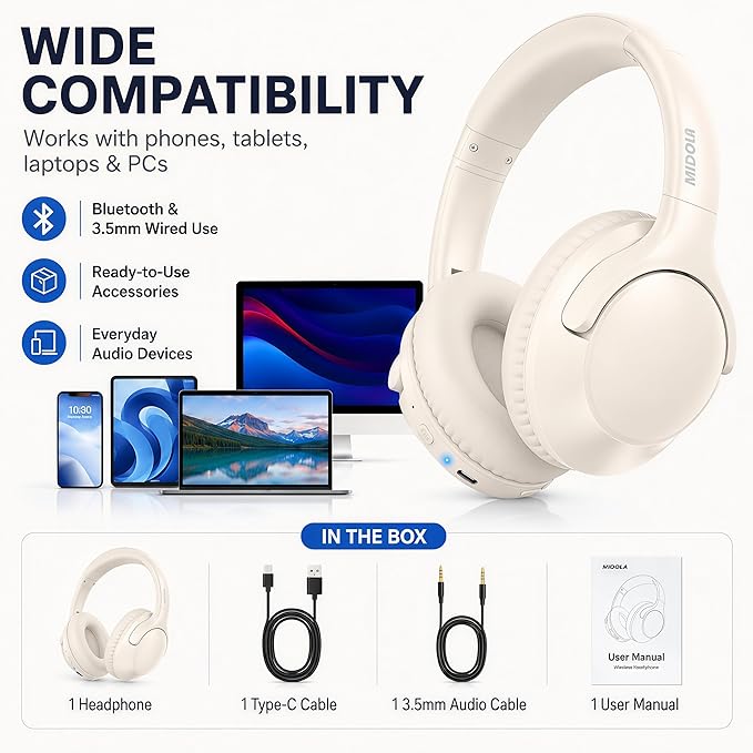 MIDOLA Bluetooth Headphones Over Ear 68H Playtime 6 EQ Wireless Headset - Image 5
