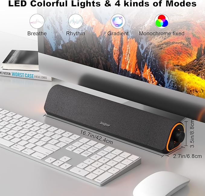 SOULION R50 Bluetooth Computer Speakers, 3.5mm PC Sound Bar - Image 5