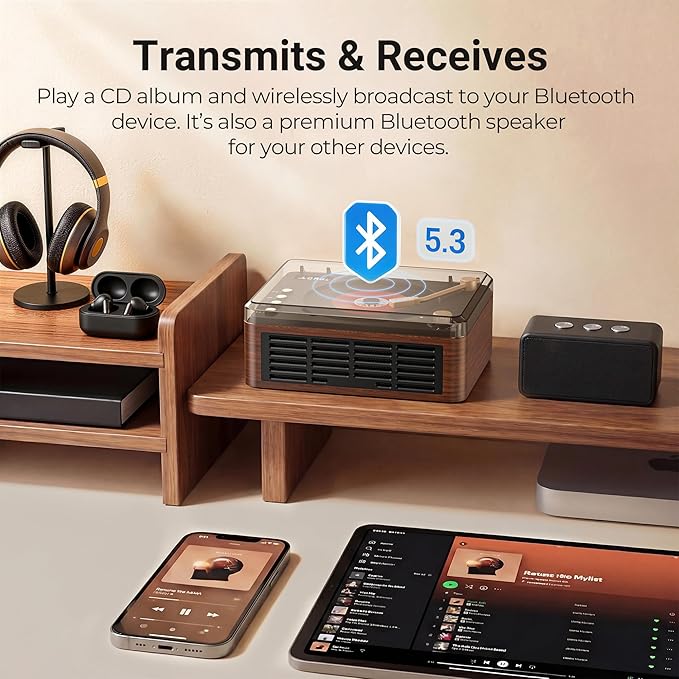 CD Player with Speaker, Retro Portable CD Players - Image 3