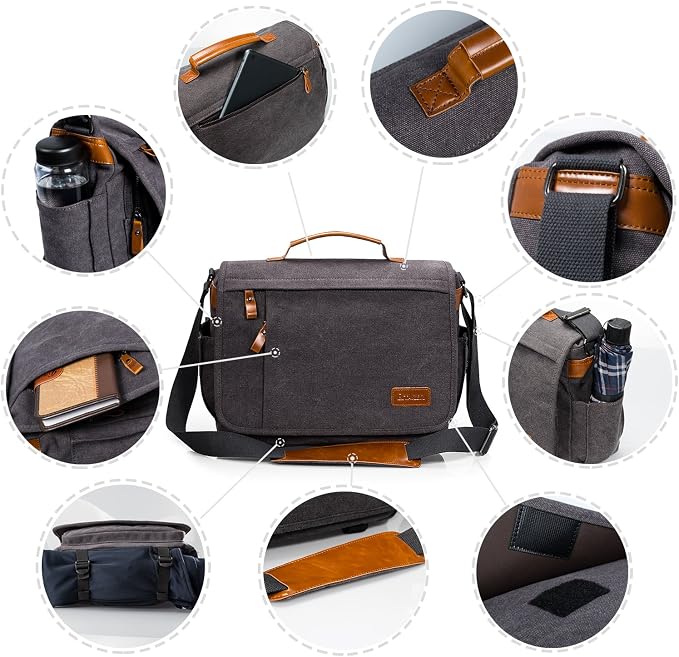 ESTARER 13-14 Inch Laptop Messenger Bag Water-Resistant Canvas Shoulder Bag - Image 5