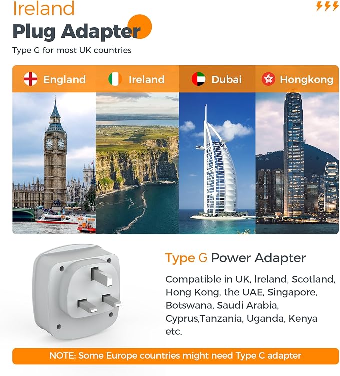US to UK Plug Adapter, TESSAN Type G Travel Adaptor - Image 2