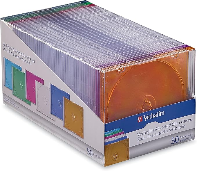 Verbatim CD DVD Blu-Ray Disc Slim Storage Disc Cases 0.2 inches Assorted Colors by Verbatim