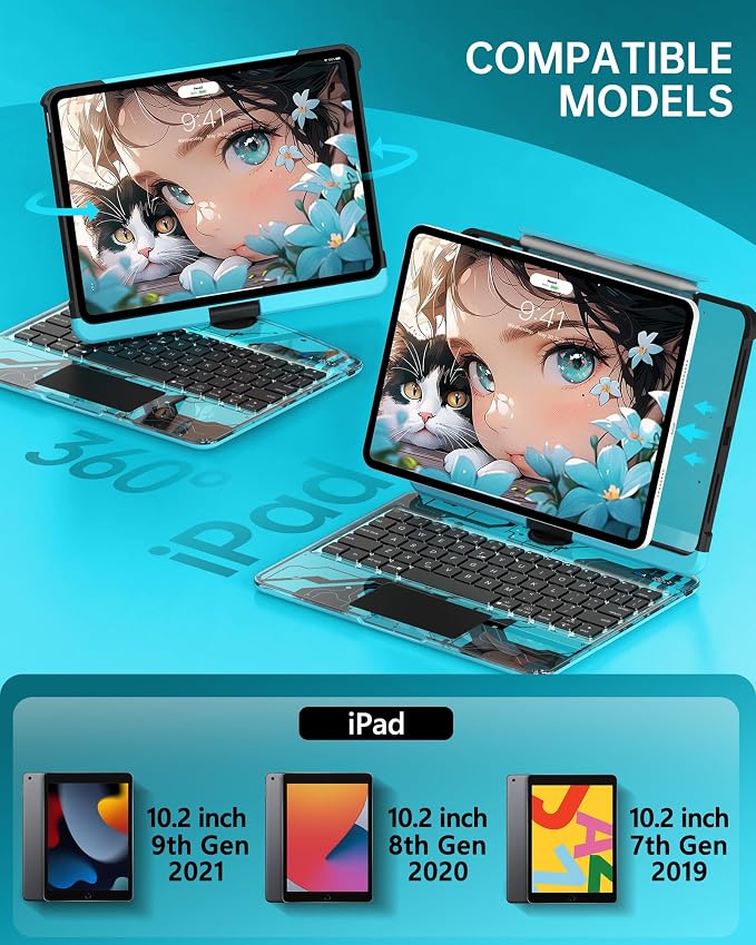 Intermerge for iPad 9th 10.2 inch Keyboard Case, 360° Transparent Multi-Touch - Image 2