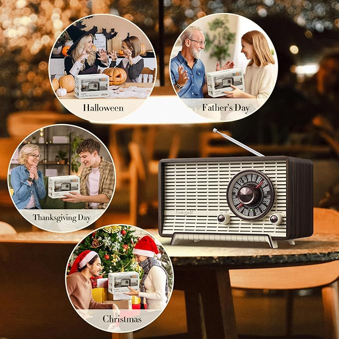 YOWGULF AM FM Radio Classic Retro Wood Table Radio Bluetooth Speakers Radios - Image 6