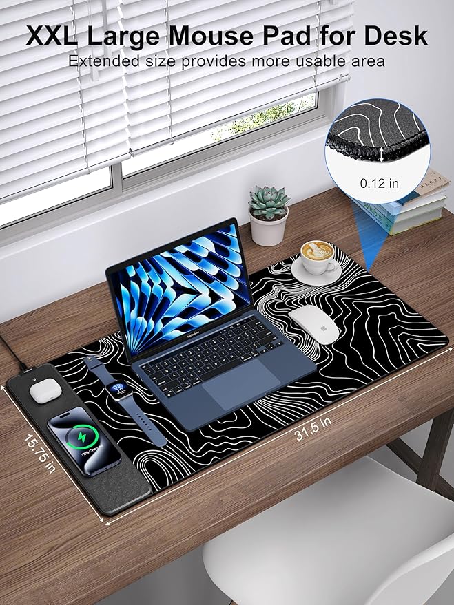 TopMade Mouse Pad with 15W Fast Wireless Charging, 31.5"x15.75" XXL Large - Image 3