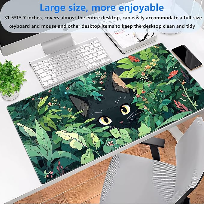 Black Cat Mouse Pad Cute Gaming Mousepad XL Kawaii Computer Mat 31.5 x 15.7 in - Image 2