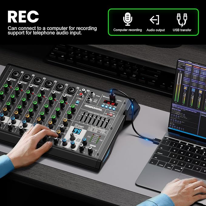 8 Channel Audio Interface DJ Mixing Sound Board 16 DSP Digital Effects - Image 5