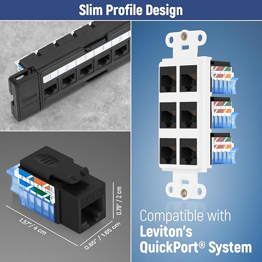 Everest 45° Angled RJ45 Cat5e Keystone Jacks 20-Pack in Black - Image 7