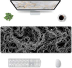 Black with White Topographic Line Large Mouse Pad, Gaming Keyboard Desk Pad - Image 2
