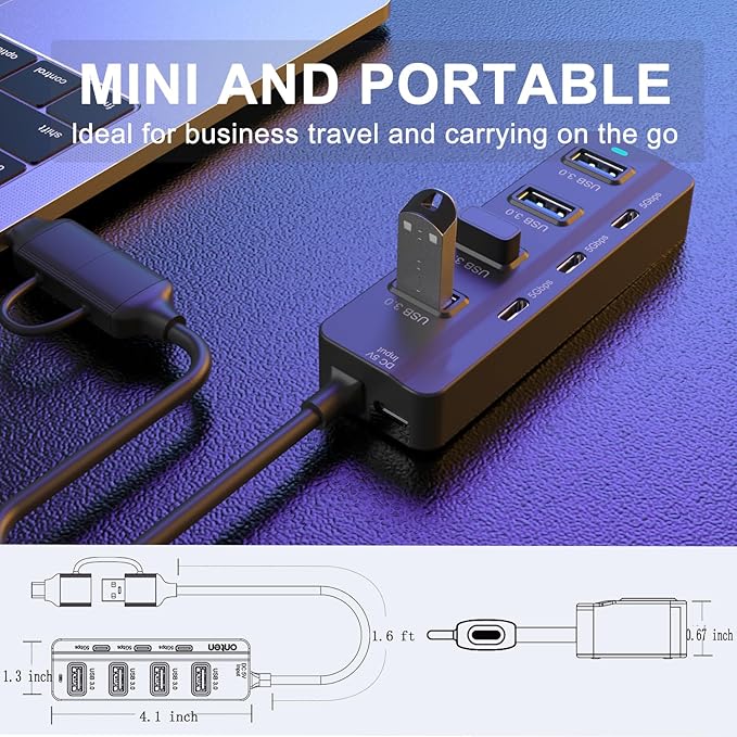 USB C Hub, 5Gbps 7 Ports USB 3.0, USB Hub - Image 4