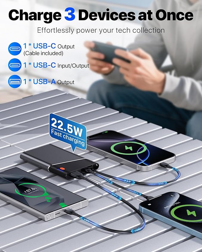 Aaoyun Portable Charger Power Bank, 10000mAh 22.5W PD Fast Charging Powerbank - Image 3