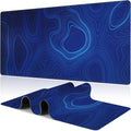 Abstract Topography Design Desk Mat, Large Dark Blue Topographic Line Art by NIYLYNSYN