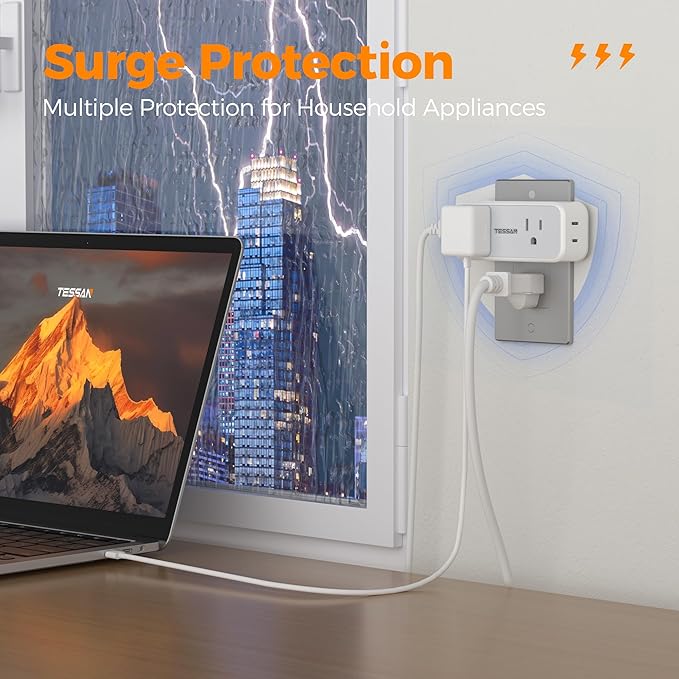 20W PD Surge Protector Outlet Extender, TESSAN Multi Plug Splitter - Image 4