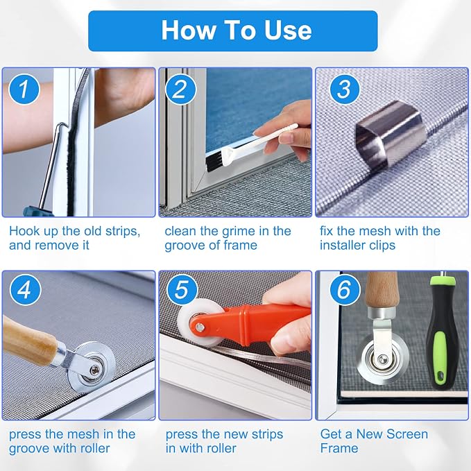 Window Screen Repair Kit Mesh Screen Spline Roller Repair Tools Kit - Image 4