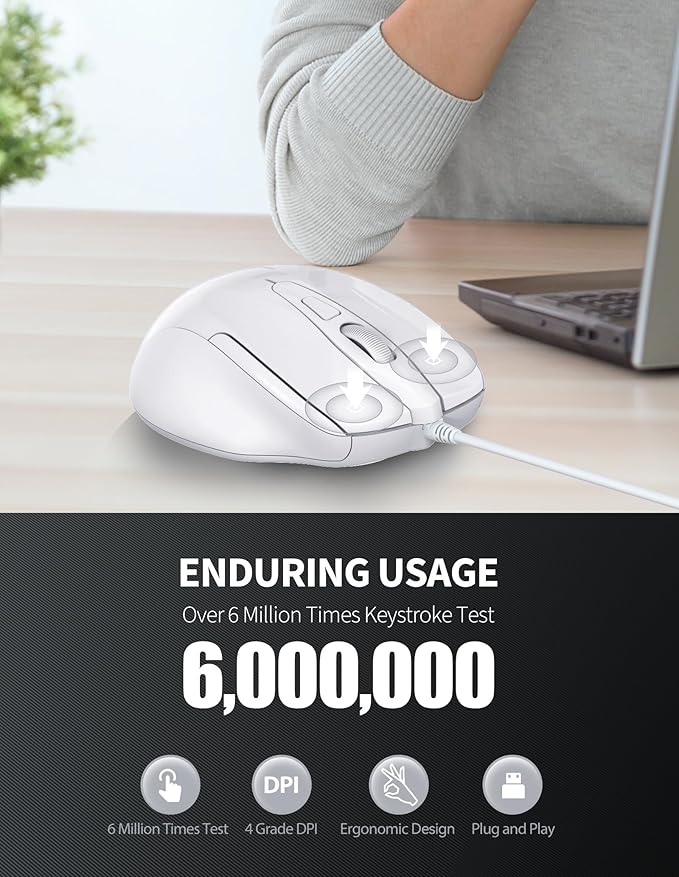 TECKNET USB Wired Mouse, 6-Button Corded Mouse - Image 4