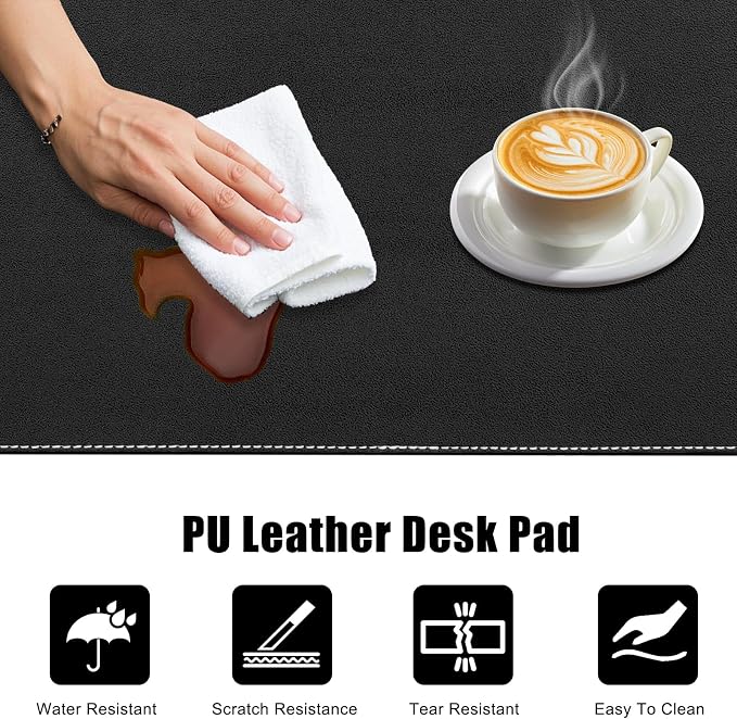 Desk Mat with Lip & Reinforced Stitched Edge|Non-Slip Waterproof PU Leather - Image 5