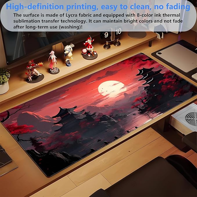 Red and Black Mouse Pad Japanese Desk Mat Gaming Mousepad Extended Large Mouse - Image 5