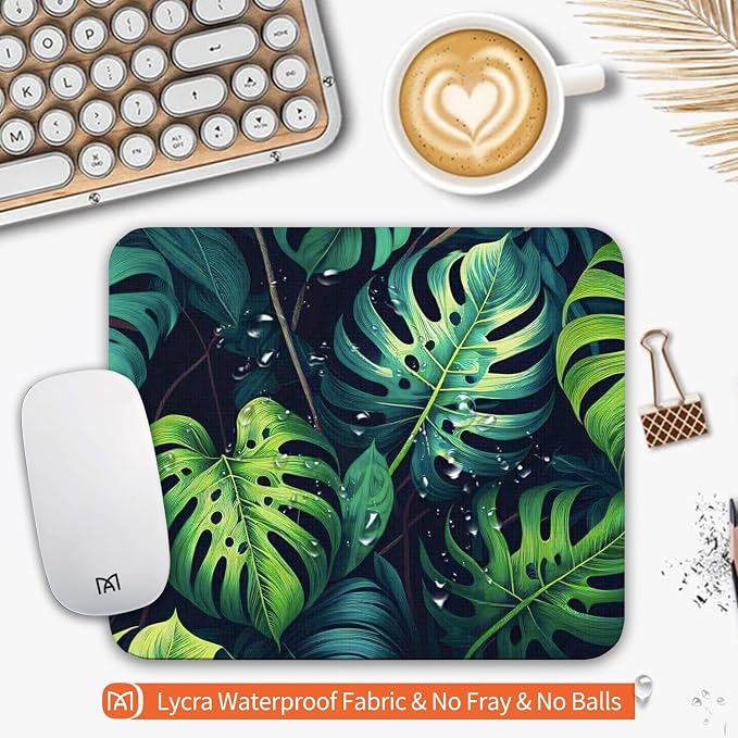 Square Mouse Pad Green Leaves, Personalized Premium-Textured Custom Mouse Mat - Image 3