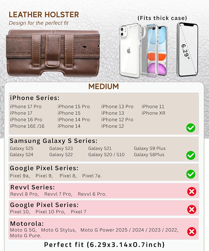 Leather Phone Holster for Men, Horizontal Cell Phone Case, Fits iPhone 17/17 - Image 5