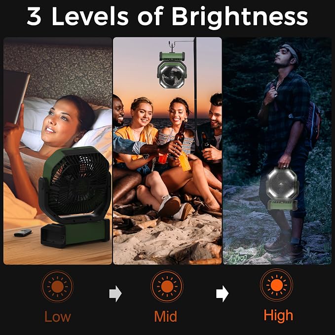 Camping Fan with Light - 20000mAh Rechargeable Battery Fan - Image 4