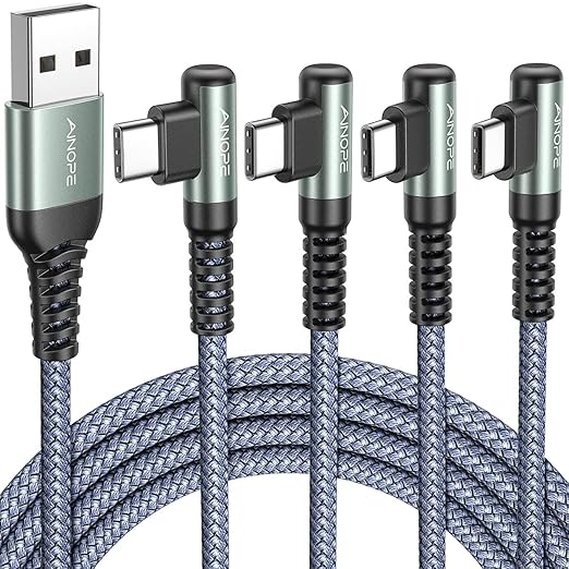 AINOPE USB C Cable 4-Pack 3.2A 90 Degree USB C Cable Packs, Nylon Braided by AINOPE10yearsforphoneaccessories