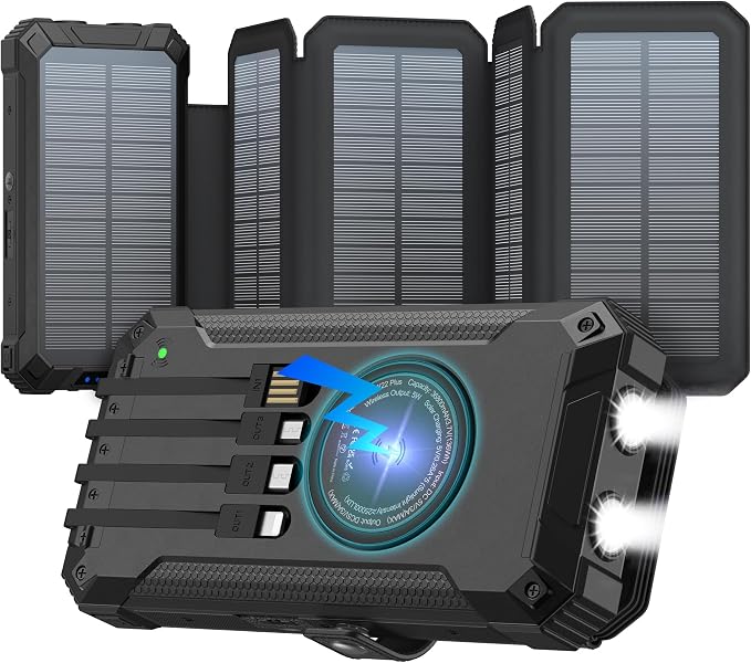 GOODaaa Solar Charger Power Bank, Portable Wireless Charger 36800mAh by GOODaaa