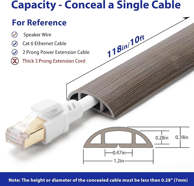 Floor Cord Cover 10ft, Cord Hider Floor Gray Wood, Cable Management Prevent - Image 2