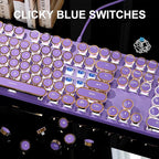 MageGee Typewriter Mechanical Gaming Keyboard, Retro Punk Purple Round Keycaps - Image 2