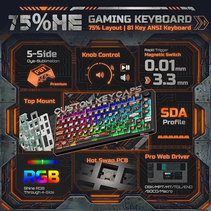 RK ROYAL KLUDGE 75% HE Mechanical Gaming Keyboard Wired Hall Effect Magnetic - Image 2