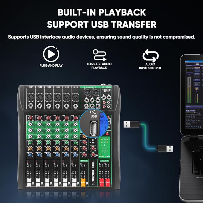 6 Channel Audio Mixer, Professional DJ Mixer Board Sound Music Mixing Console - Image 5