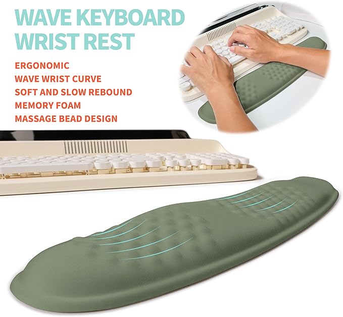 2-in-1 Ergonomic Set, Wave Rise Keyboard Wrist Rest and Massage Bulge Slope - Image 2