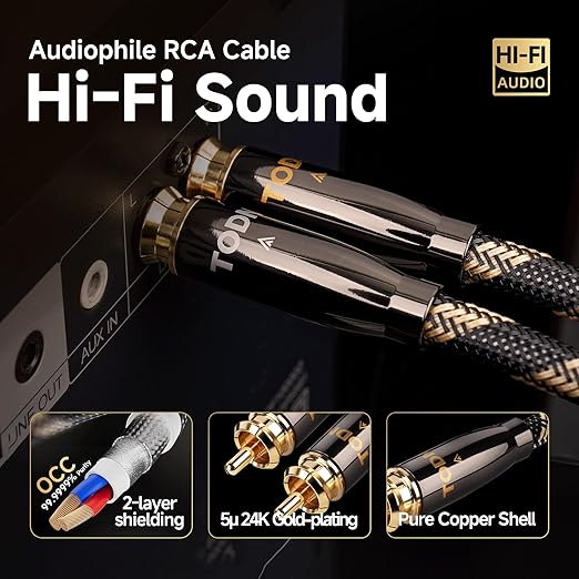 TODN HiFi RCA Cables Audiophile, Double Shielded RCA Cable Male to Male Stereo - Image 2