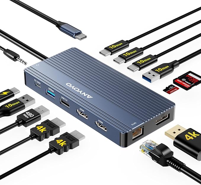 USB C Hub USB C Docking Station Dual Monitor14-IN-1 Triple Display Multiport by ANYOYO