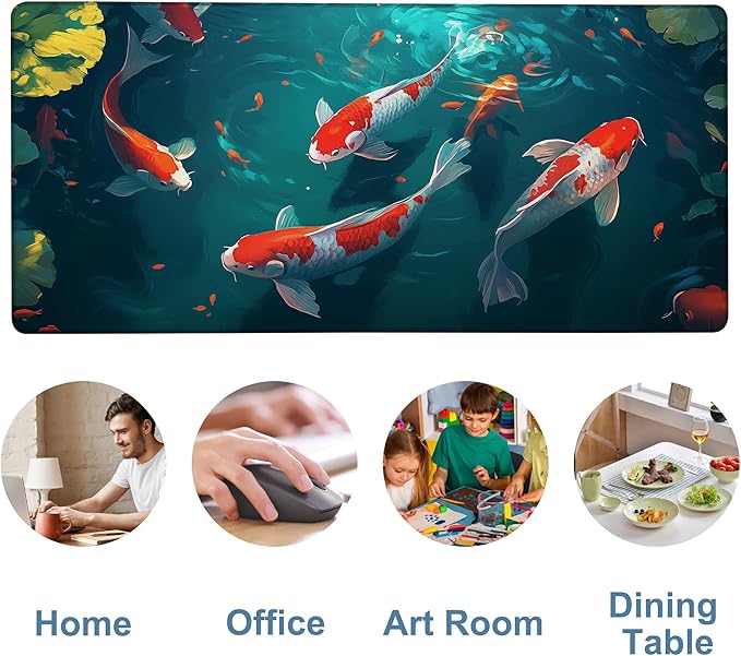 Large Mouse Pad Koi Fish Gaming Desk Pad Computer Keyboard Non-Slip Waterproof - Image 5