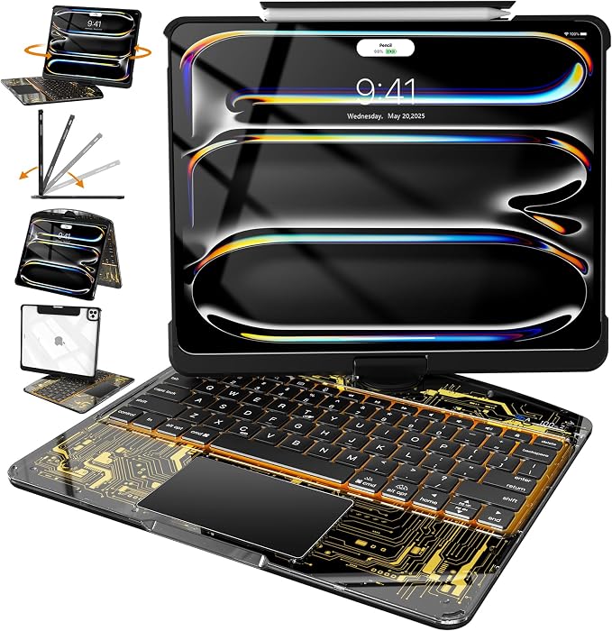 Intermerge Clear Keyboard Case for iPad Pro 13" 2024 Only, 360° Swivel by Intermerge