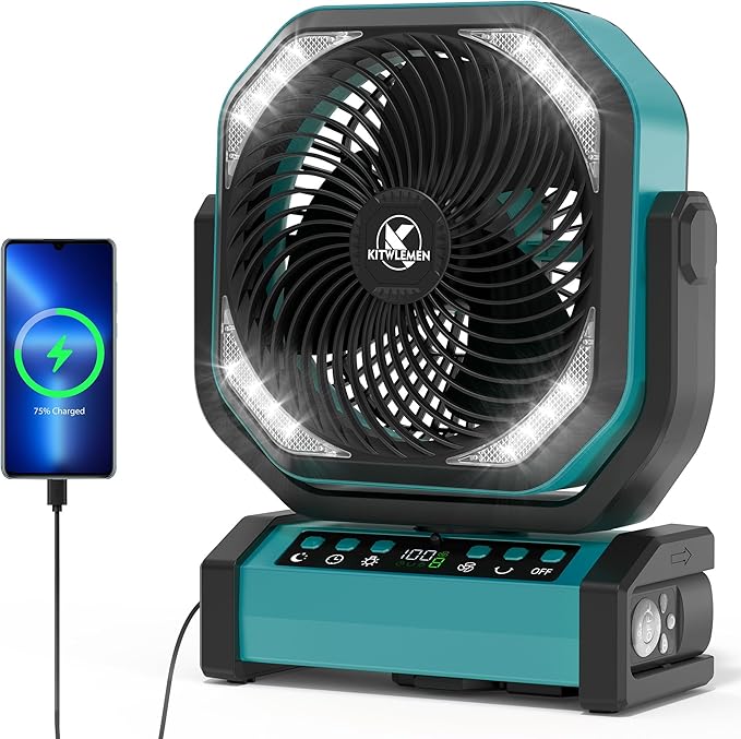 Camping Fan with Light - 20000mAh Rechargeable Battery Fan by KITWLEMEN
